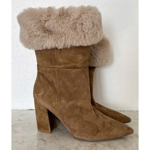 Nine West Tan Suede Faux Fur High Heeled Boots 7.5 New